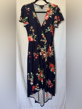 By & By Navy Floral Faux Wrap Midi Dress Size L